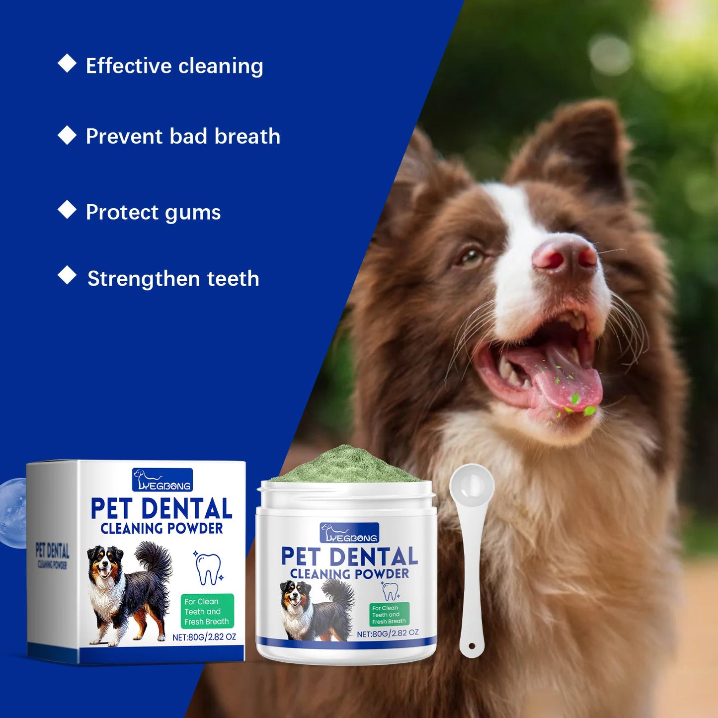 Dog Teeth Cleaning Powder Gentle Remove Teeth Stains Prevent Tartar and Plaque Eliminate Bad Breath Pet Teeth Cleaner