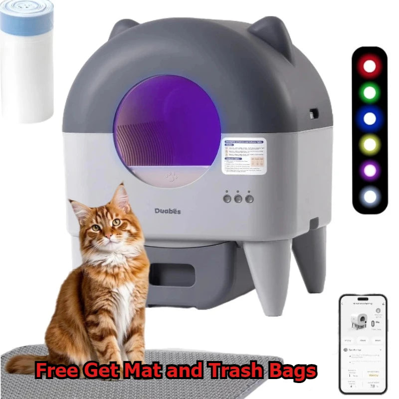 Automatic Cat Litter Box Extra Large Self Cleaning Litter Box with APP Control Odor Control for Multi-Cat Compatible