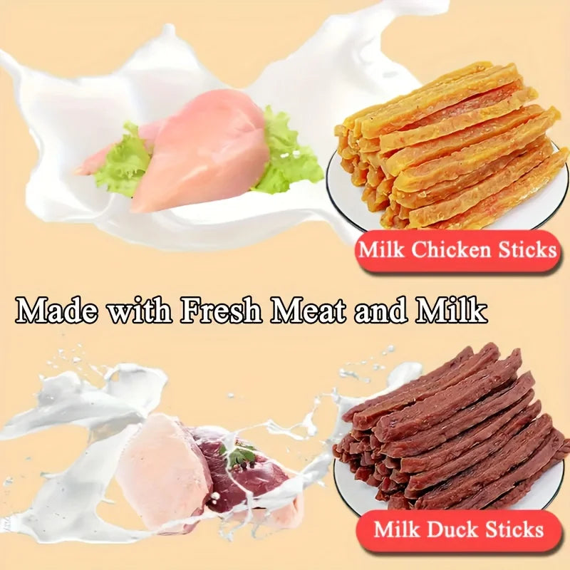 2-Pack(2 x 100g/3.53oz)Soft Chew Dog Treats For Small, Medium And Large Dogs, Dried Milk Chicken/Duck Sticks, Healthy