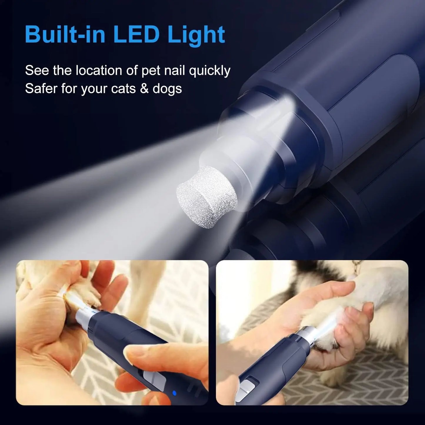 NPET Dog Nail Grinder with Guard, 2 Speed Pet Nail Trimmer with LED Light Powerful Paw Grooming for Small Medium Cats, Dogs