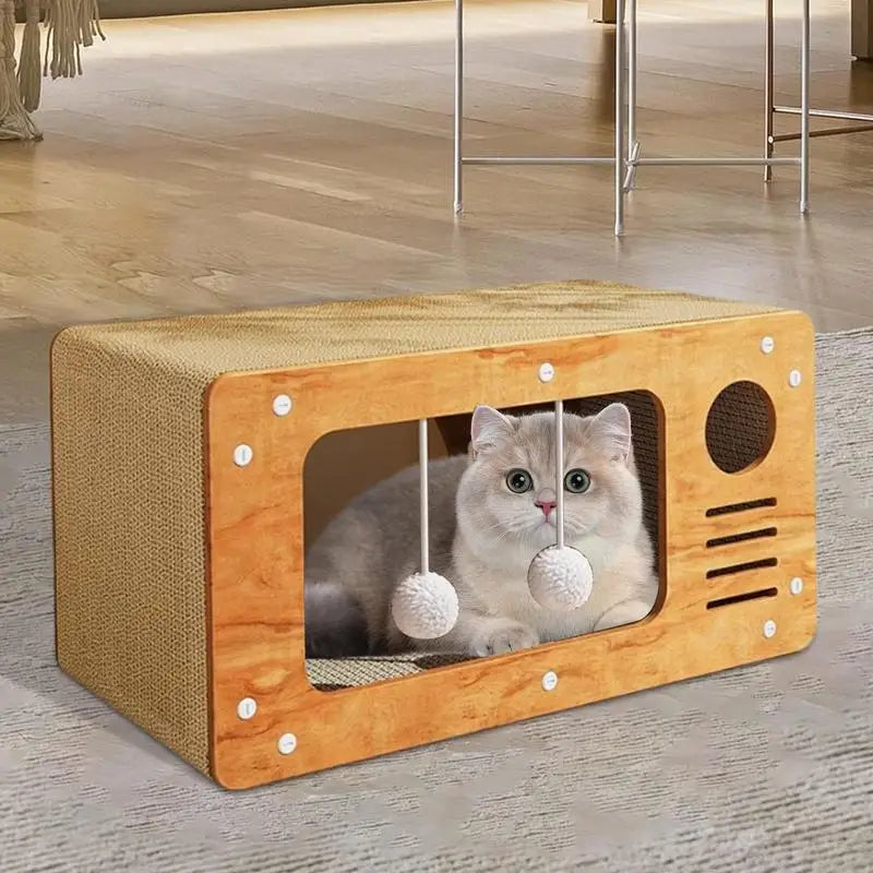 Cat House Cat Scratcher Farmhouse Corrugated Hideout Scratch Pad Cat Bed Lounge Scratch House Combo Large Space For Kitties To