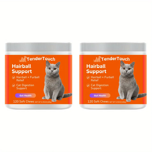 240 Chews - 2 Pack (2 x 180g/6.35oz) 360g/12.7oz - TenderTouch Cat Hairball Support Chews - Hairball Supoort Cat Treats