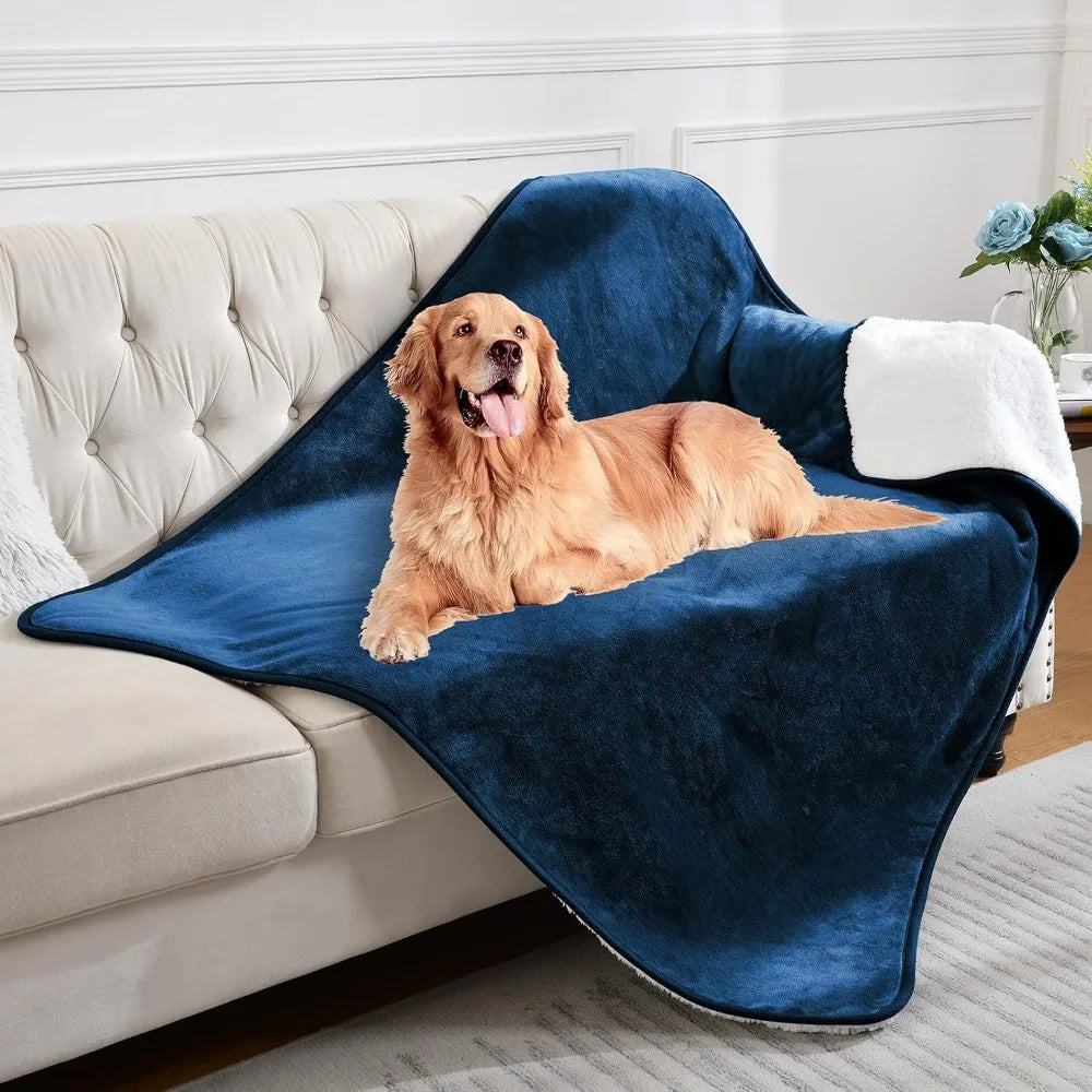 Waterproof Blanket for Bed Couch Sofa, Soft Liquid Pee Proof Pet Blanket for Dog Puppy Cat, Reversible Sherpa Fleece Furniture P
