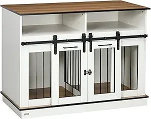 Dog Crate Furniture for Large Dogs or Double Dog Kennel for Small Dogs with Shelves, Sliding Doors, 47" x 23.5" x 35", Gray