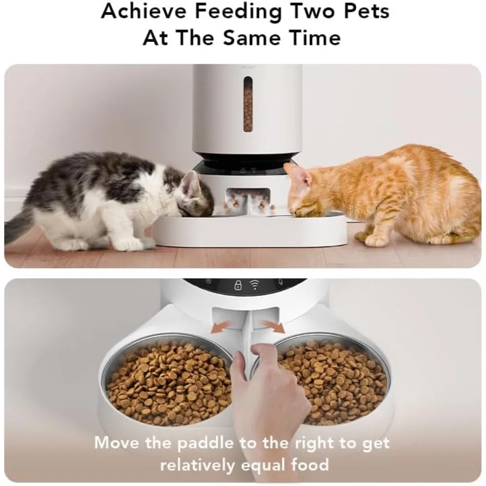 Automatic Feeder, 5G WiFi Pet Feeder for Two Cats or Dogs with Remote Control, 5L Cat Food Dispenser with Low Food Sensor