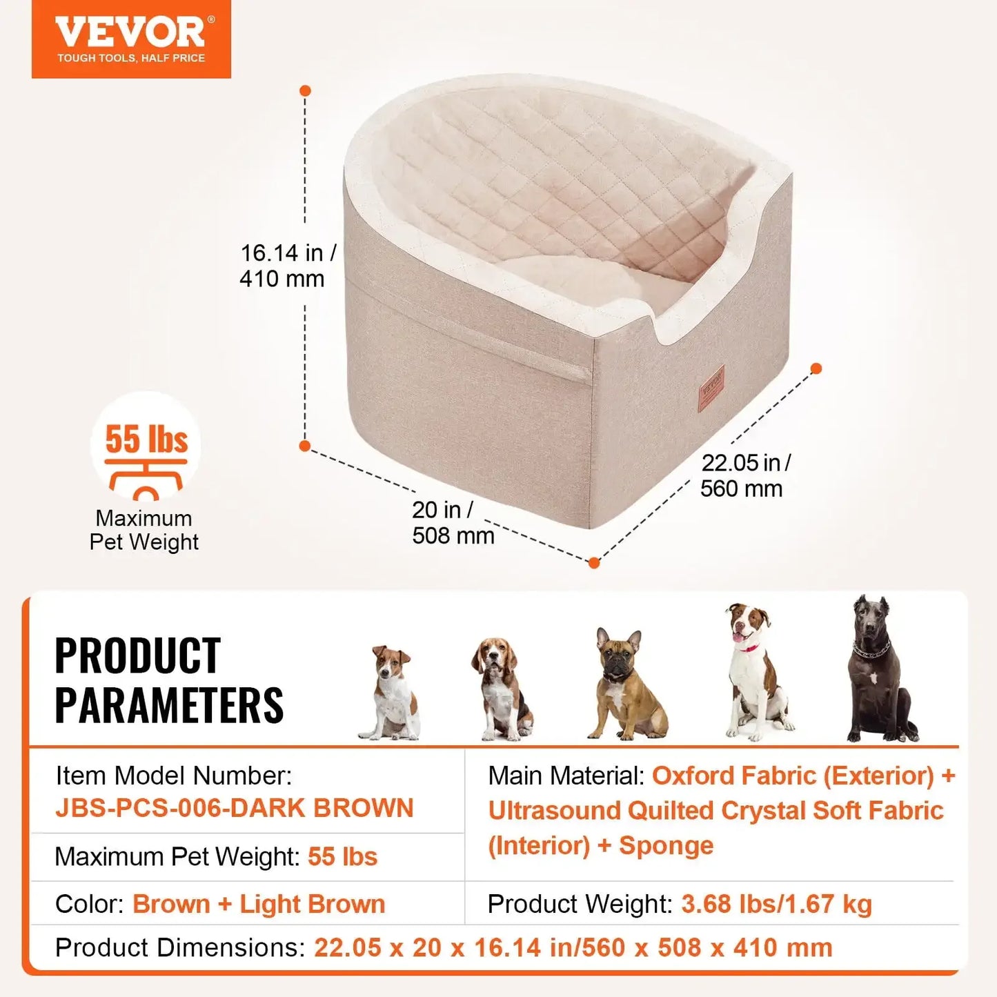 Dog Booster Car Seat Pet Car Seat for Small Medium Dog up to 55 lbs Brown