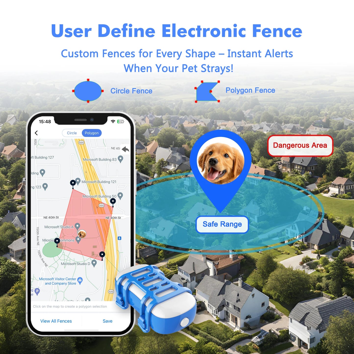 4G Dog Cat GPS Tracker for Pets - Waterproof Smart Locator with App, Live Tracking & Light/Sound Search, Free Trial Included