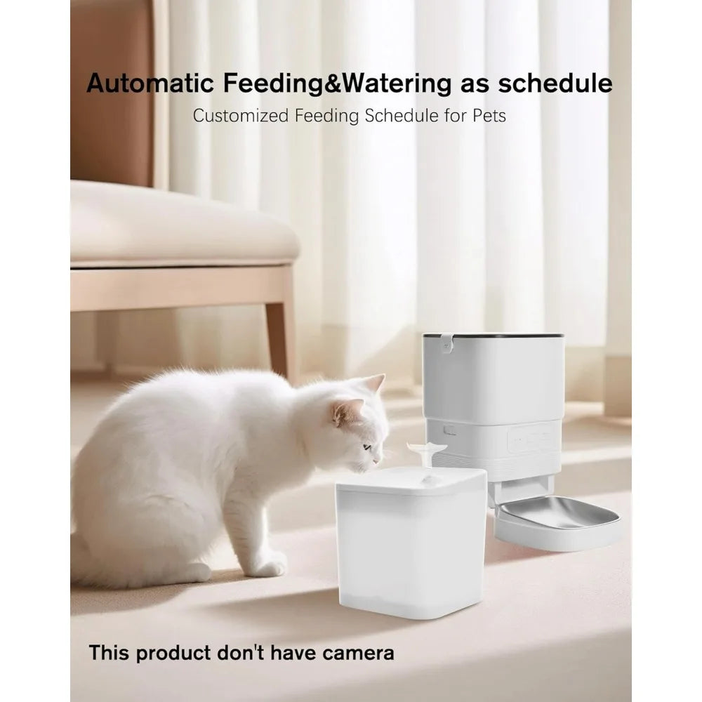 Automatic cat Feeder and Water Fountain,4L WiFi Dry Auto Pet Food and 2.2L Water Dispenser Set,Small Timed Self Feed Smart APP F