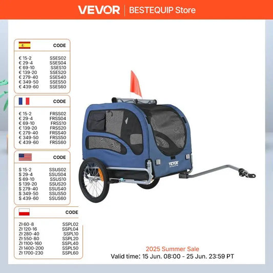 SucceBuy 100lbs Pet Cart Bicycle Carrier Dog Bike Trailer with Coupler, Reflectors, Flag, Collapsible to Store for Dogs Travel