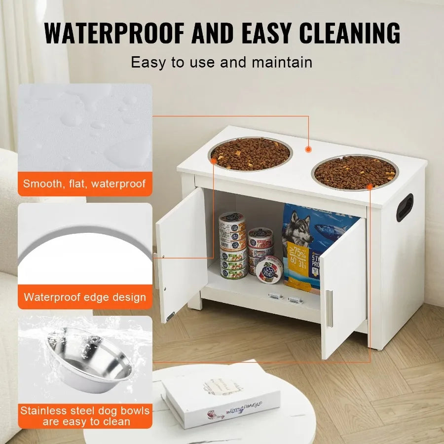 VEVOR Pet Feeding Station w/ 2 Elevated Dog Bowls Dog Food and Toy Storage Cabinet