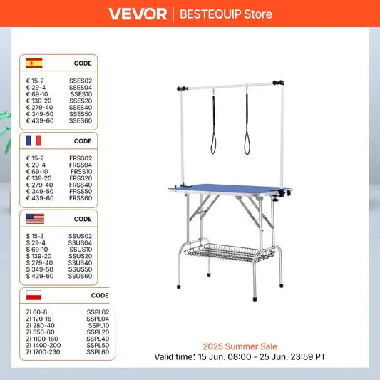 SucceBuy Pet Grooming Table Two Arms with Clamp Dog Grooming Station Foldable Stand for Medium Small Dogs with Grooming Loop