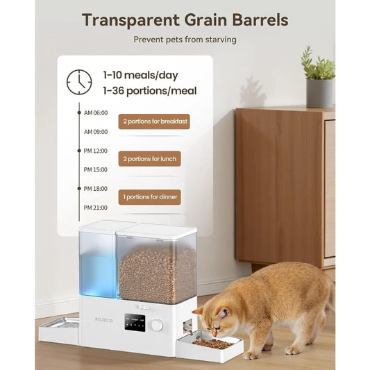 36Cups 8.5L WiFi Automatic Cat Feeder with Gravity Water Dispenser and Stainless Steel Bowls 2in1 Large Capacity 5L Food Dispen