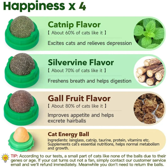 Catnip Toys Balls 4 Pcs Extra Cat Energy Ball Edible Kitten Silvervine Toys for Cats Lick Healthy Kitty Teeth Cleaning Dental C