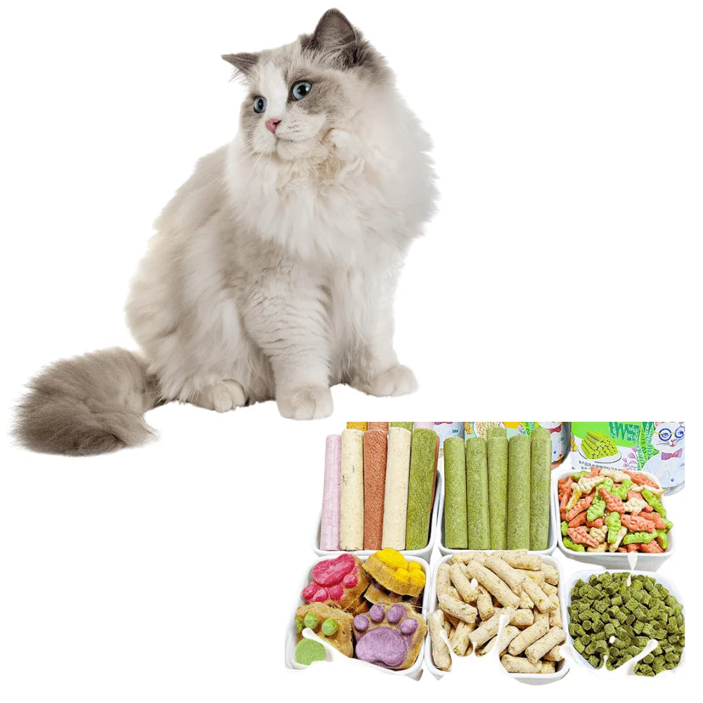 Cat Fish Shape Biscuit, Cat Treats for Hairball Support and Teeth Cleaning, Chicken Flavored Hairball Treats for Cats
