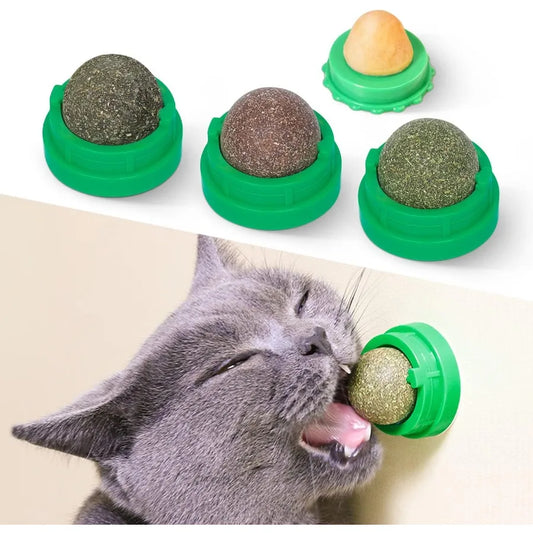 Catnip Toys Balls 4 Pcs Extra Cat Energy Ball Edible Kitten Silvervine Toys for Cats Lick Healthy Kitty Teeth Cleaning Dental C