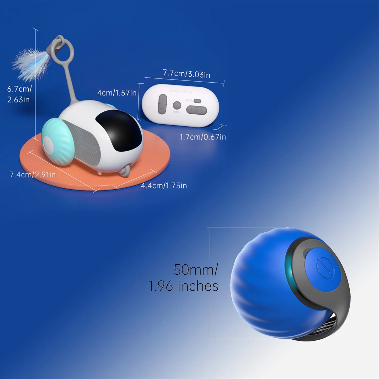 1pc Interactive Automatic Remote Control Cat Mice Car Toy and 1pc Smart Electric Moving Speedy Cat Ball Toy with Feather Tail