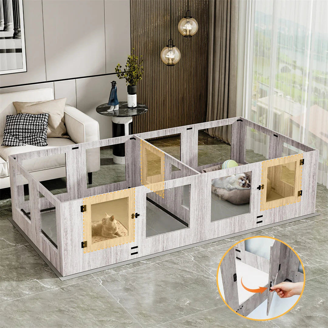 Tempered Glass Pet Whelping Box with Waterproof Fertility Pad Dog Playpen Exercise Cage for Puppies
