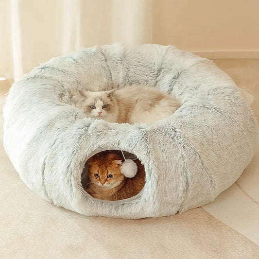 Cat Tunnel Bed with Mat Big Tube Playground Toy Soft Plush Material Full Shape Non-slip for Kitten Cat Playing 84cm/33.07"