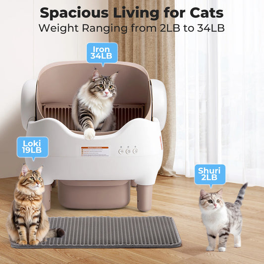 Self Cleaning Litter Box, Automatic Cat Litter Box with APP Control, Odor-Free Large Waste Bin, Open-Top for Multi Cats
