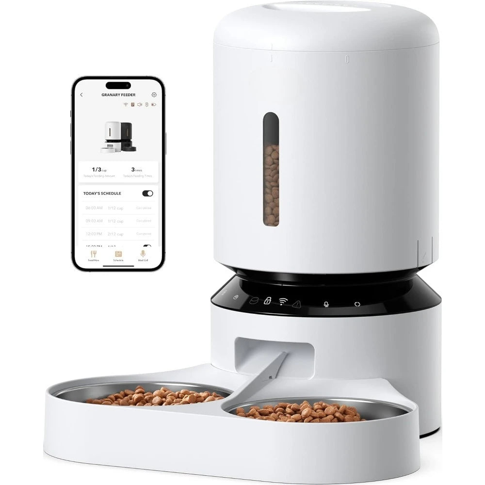 Automatic Feeder, 5G WiFi Pet Feeder for Two Cats or Dogs with Remote Control, 5L Cat Food Dispenser with Low Food Sensor