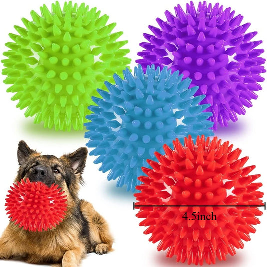 4.5-inch dog ball toy, suitable for medium to large dogs, 4-piece durable dog toy, prick dog ball for cleaning teeth