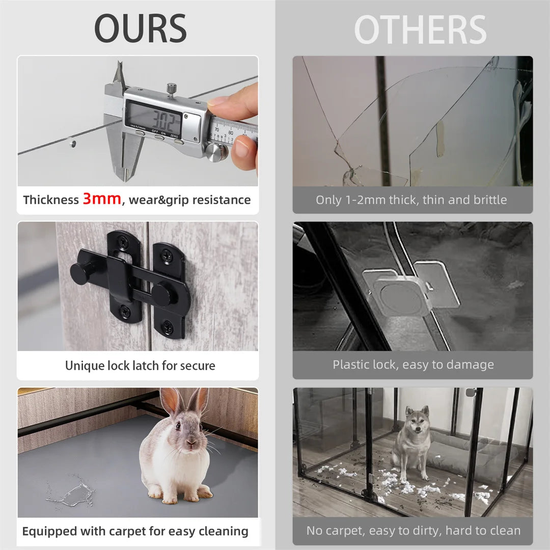 Tempered Glass Pet Whelping Box with Waterproof Fertility Pad Dog Playpen Exercise Cage for Puppies