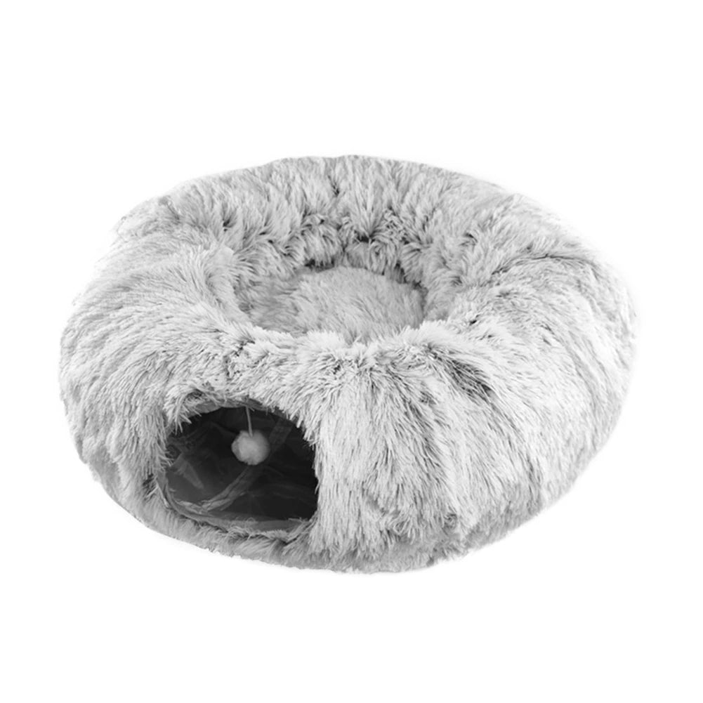 Cat Tunnel Bed with Mat Big Tube Playground Toy Soft Plush Material Full Shape Non-slip for Kitten Cat Playing 84cm/33.07"