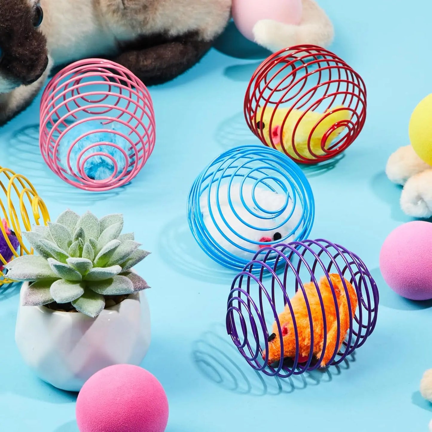 5 cat spring balls, stretchable spring toys, interactive rolling balls, colorful and interesting coil springs