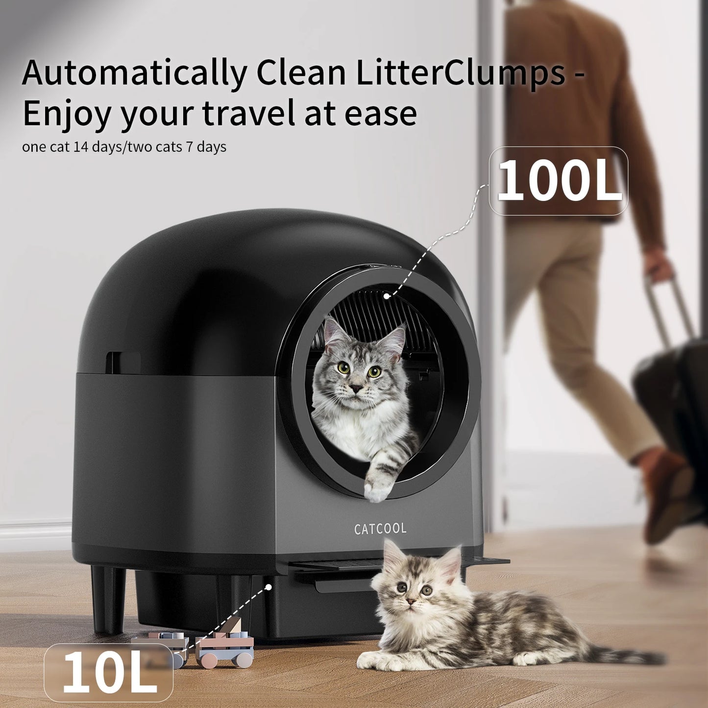 Self Cleaning Automatic Cat Litter Box,110L Large Space Cat Smart Toilet with Stairs, Safety Protection, APP-Control