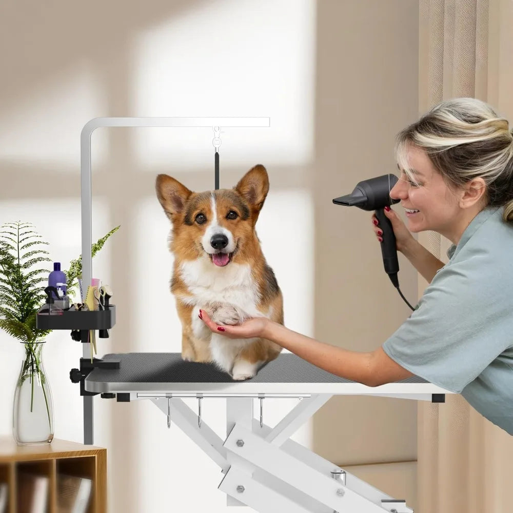 42" Hydraulic Pet Grooming Table w/Anti-Static Table Top, Heav Duty Z-Lift Dog Grooming Table/21-36 w/Armrests/Leash Covers