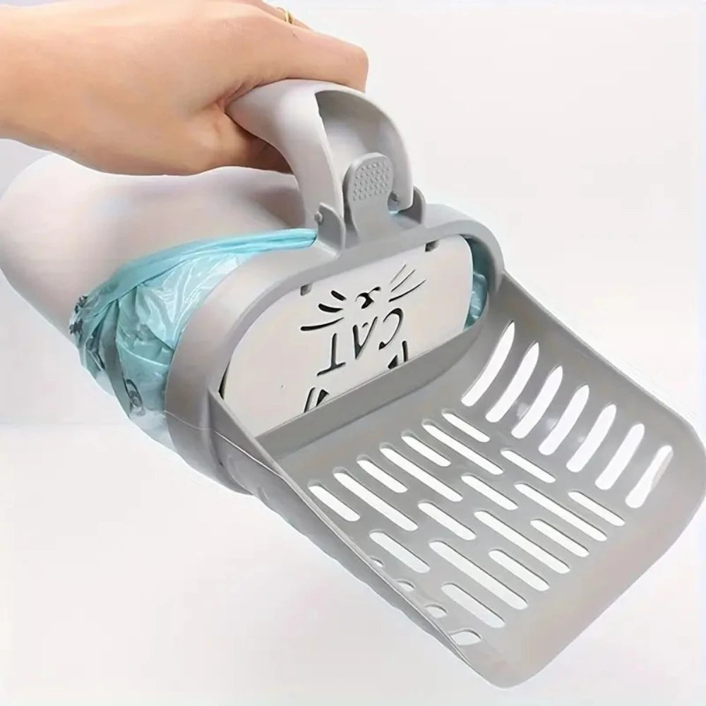 Premium Cat Litter Scoop with Waste Bag Holder | Durable Plastic Litter Box Cleaner for All Cat Breeds | Essential Pet Grooming