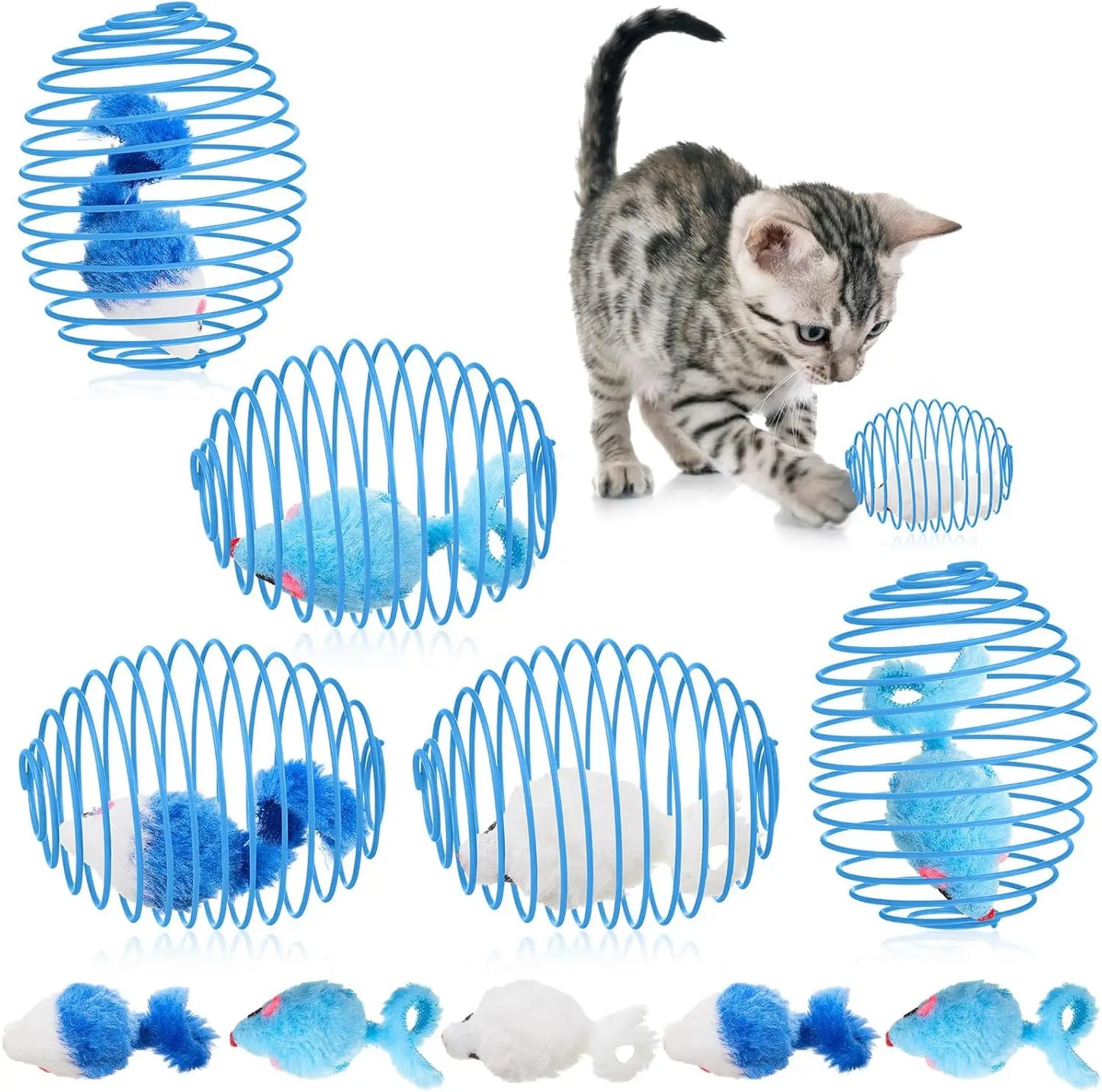 5 cat spring balls, stretchable spring toys, interactive rolling balls, colorful and interesting coil springs