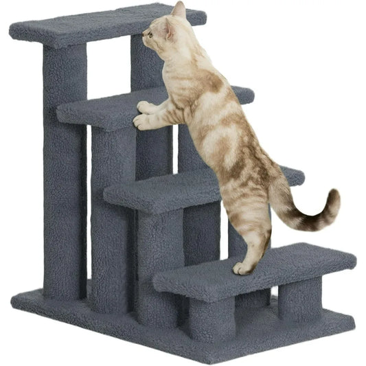25" 4-Step Multi-Level Carpeted Cat Scratching Post Pet Stairs - Gray