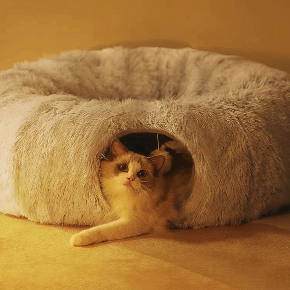 Cat Tunnel Bed with Mat Big Tube Playground Toy Soft Plush Material Full Shape Non-slip for Kitten Cat Playing 84cm/33.07"