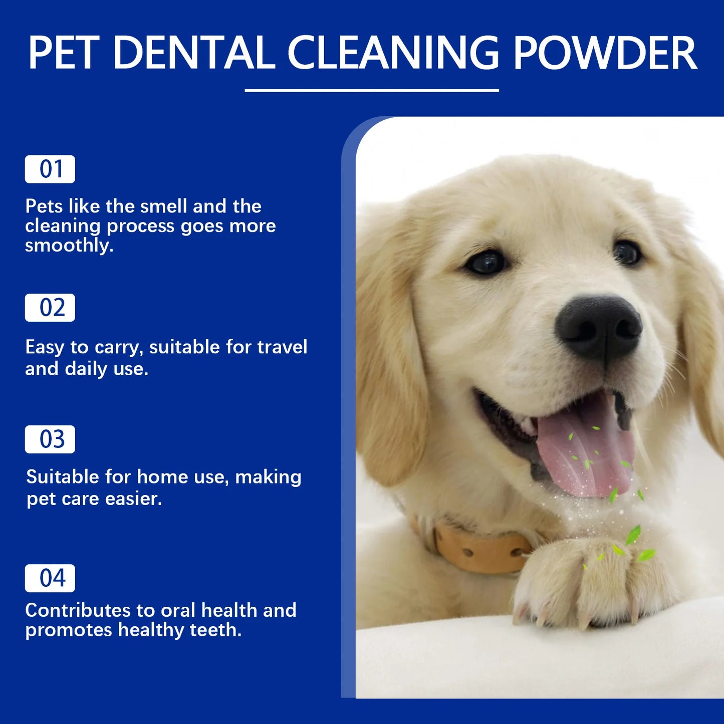 Dog Teeth Cleaning Powder Gentle Remove Teeth Stains Prevent Tartar and Plaque Eliminate Bad Breath Pet Teeth Cleaner