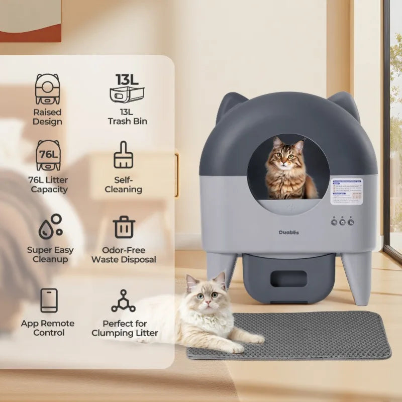Automatic Cat Litter Box Extra Large Self Cleaning Litter Box with APP Control Odor Control for Multi-Cat Compatible