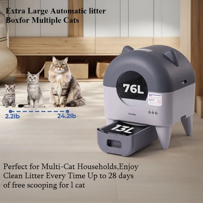 Automatic Cat Litter Box Extra Large Self Cleaning Litter Box with APP Control Odor Control for Multi-Cat Compatible