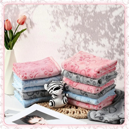 12 Pieces Pet Blanket Soft Fleece Dog Fluffy Doggie Warm Felt Throw Spring Cute Paw Print Puppy Kitten Sleep Mat Bed Covers for