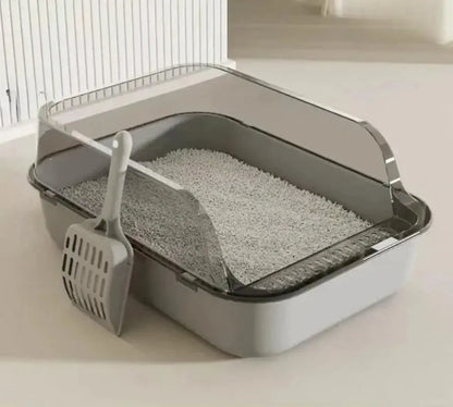 Semi-Enclosed Cat Litter Box Splashproof Kitten Toilet Tray Pet Cleaning Basin with High Sides for Indoor Use