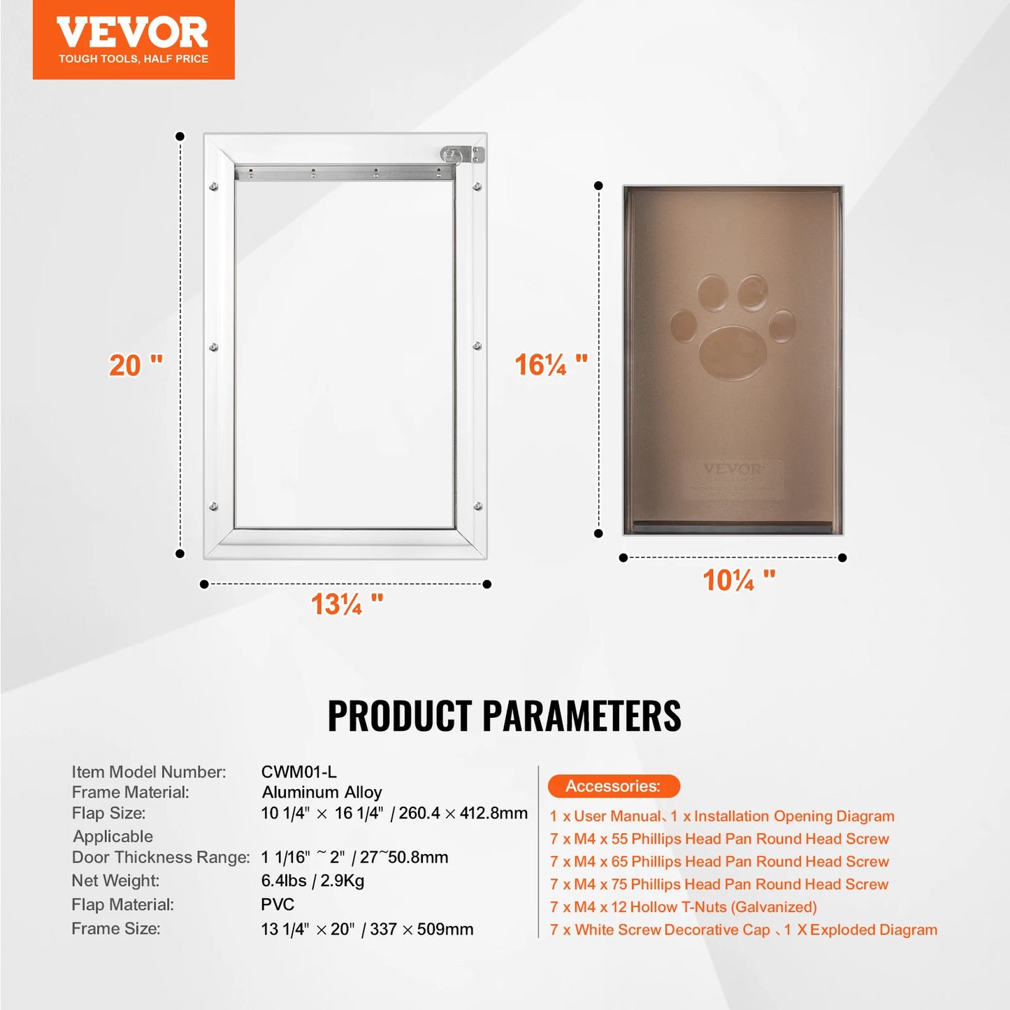 VEVOR Pet Door Aluminum Frame with Lock and Flap System Weatherproof Doggy Door Easy to Install in Interior or Exterior Doors
