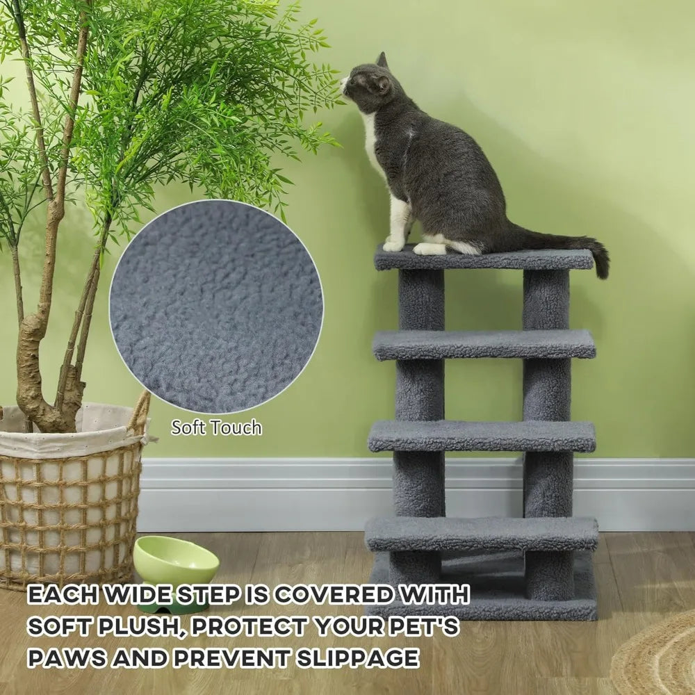 25" 4-Step Multi-Level Carpeted Cat Scratching Post Pet Stairs - Gray