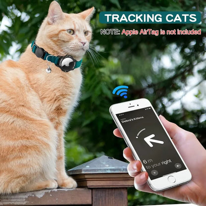 Luminous AirTag Cat Collar Breakaway GPS Cat Collar with Apple Air Tag Holder Cat Tracker Collars with Safety Elastic Band for