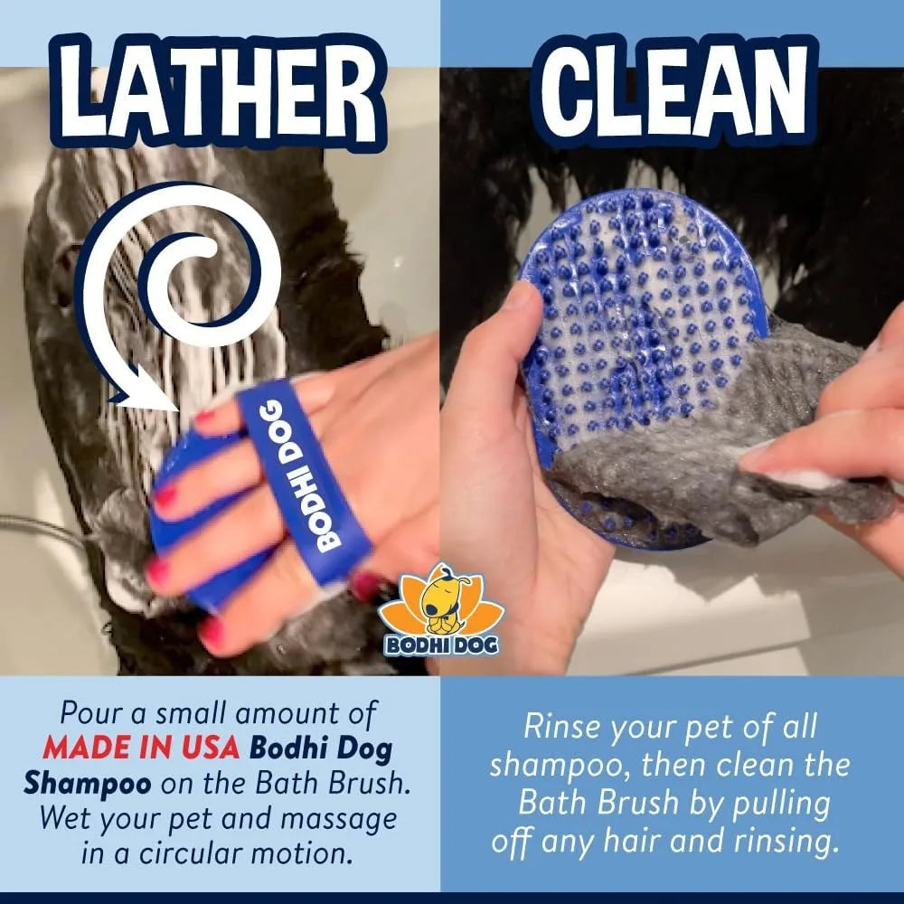 Pet Grooming Bath Brush - Soft Rubber Massage Brush for Dogs & Cats, Short & Long Hair, Blue