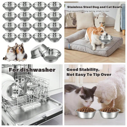 Pets Bowl Bulk 15 Oz Pet Feeding Bowl Stainless Steel Dog And Cat Bowls Pet Feeder Metal Small Puppy Raised Food And Wate