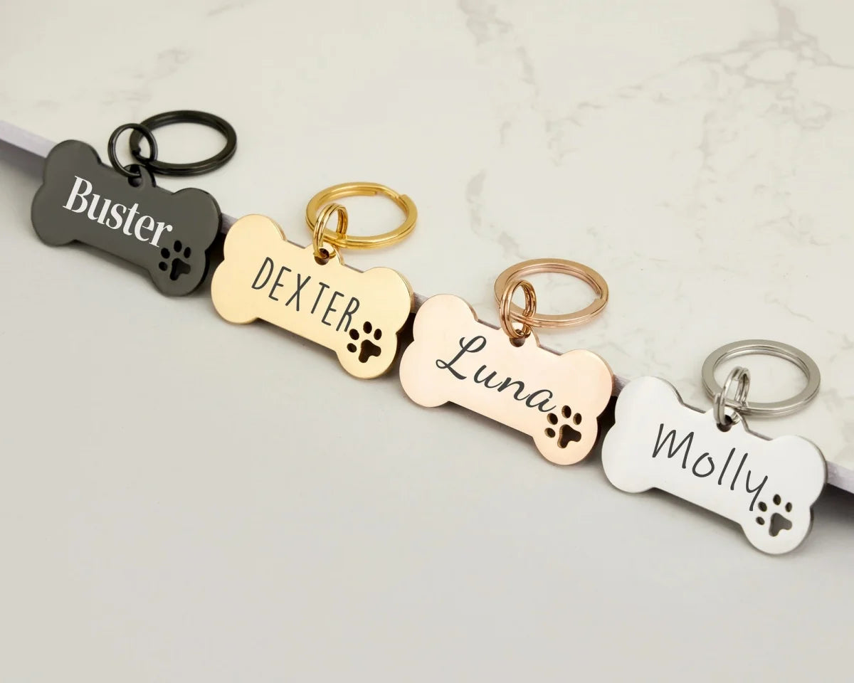 Bone Stainless Steel Dog ID Tag Custom Engraved with Name Personalized Logo Black Pet Memorial Gift Durable Collar Keepsake