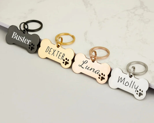 Bone Stainless Steel Dog ID Tag Custom Engraved with Name Personalized Logo Black Pet Memorial Gift Durable Collar Keepsake