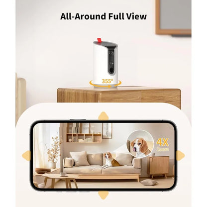 2K Pet Camera Treat Dispenser, 360°View Dog Camera with Phone App, 5G&2.4G WiFi 2-Way Talk Pet Camera Indoor for Cats Remote Tre