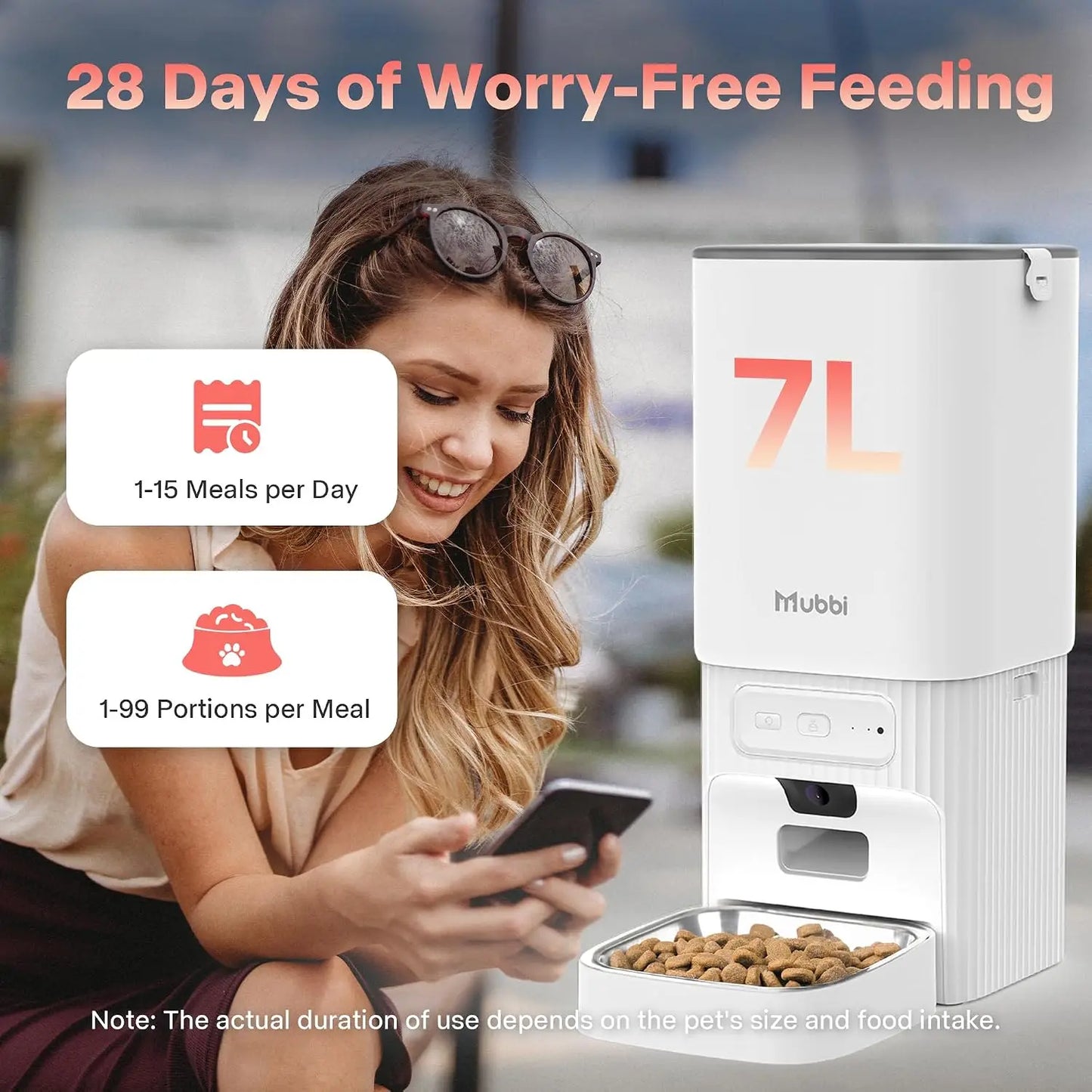 Smart Pet Feeder with Camera, 5G WiFi, Night Vision, 2-Way Audio, Timed Feeding, 7L Capacity