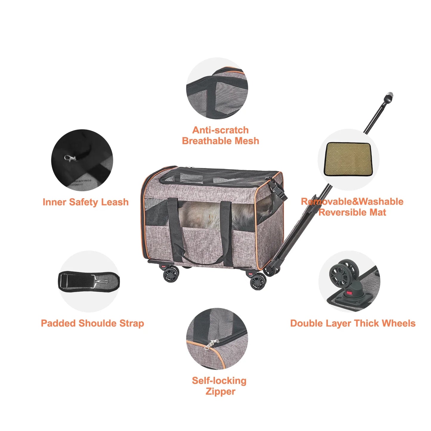 Cat Carrier With Wheels, Airline Approved Rolling Pet Carrier With Telescopic Handle And Shoulder Strap