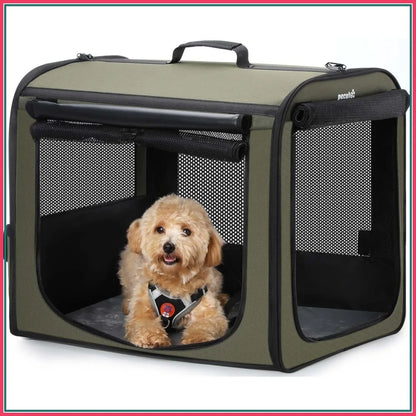 Lightweight Dog Car Carrier 24x17.7x20.5in, Easy Assembly, Portable & Breathable Foldable Pet Crate with Curtain, Green